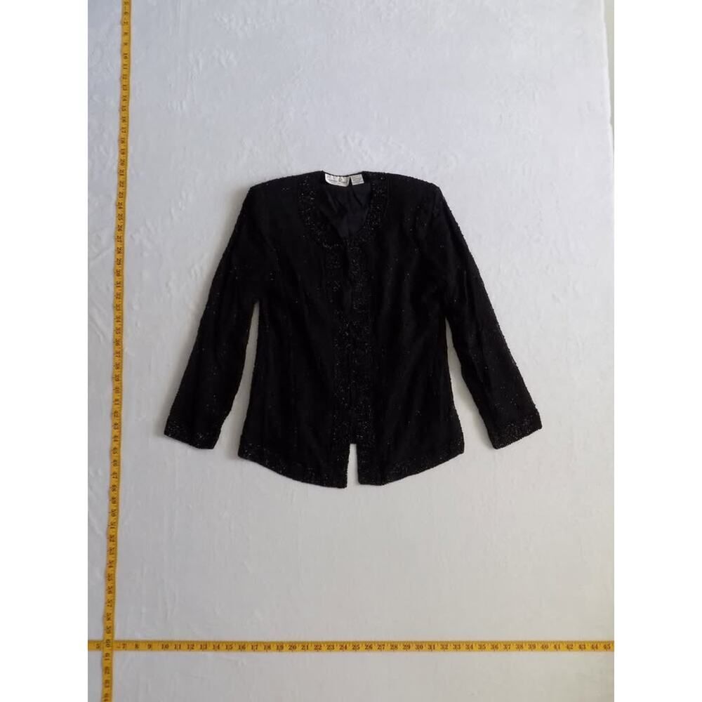 Laurence Kazar Vintage Black Beaded Silk Evening Jacket Formal Size M Sequin